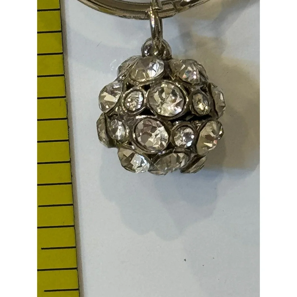 Silver Tone Pave Rhinestone Disco Ball Key Ring Key Chain Charm Accessory